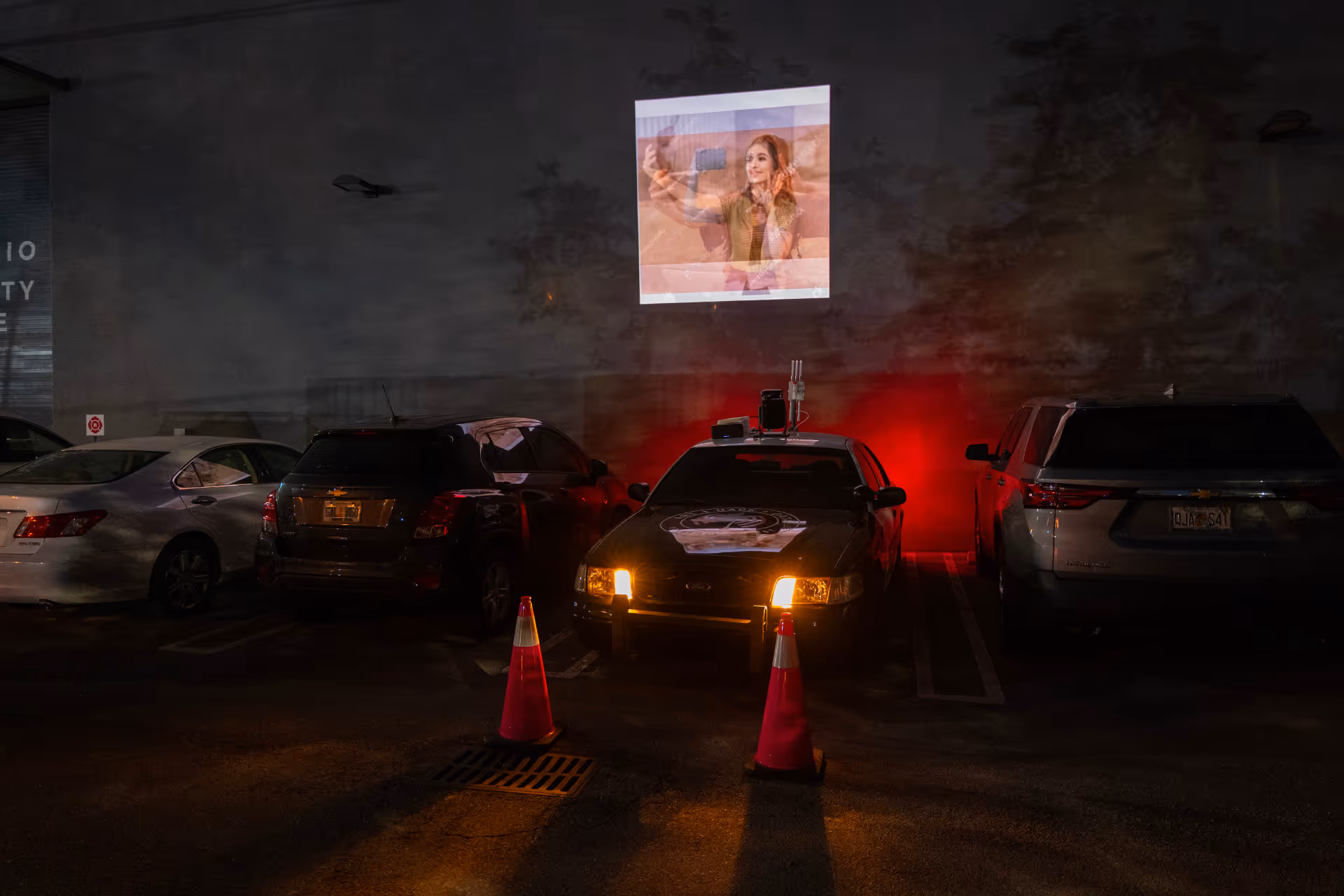 Photography by Gustavo P&eacute;rez. Guerrilla Hotspot activations, Space 23, Media Under Dystopia 6.0: Looking at models, 2025.