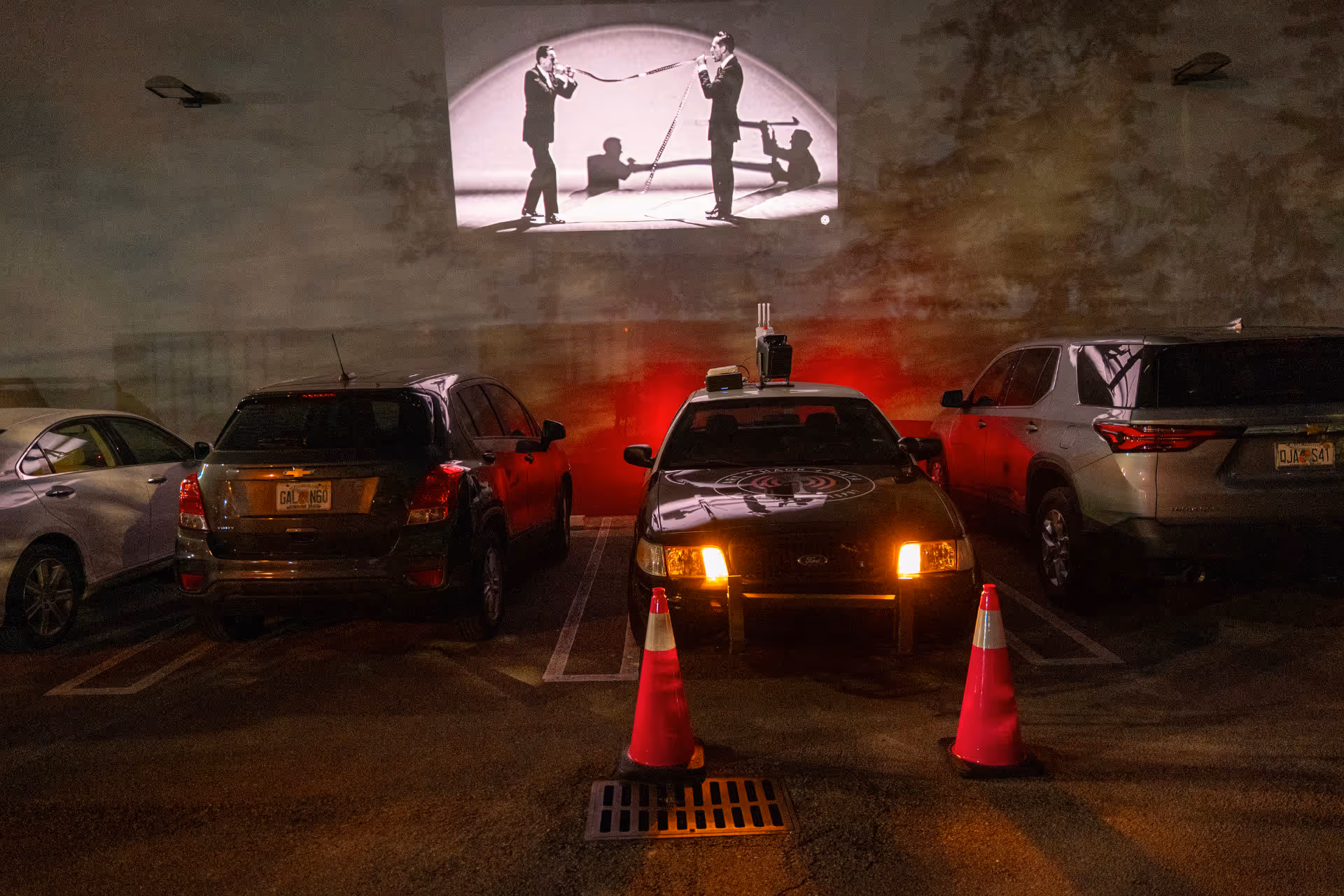 Photography by Gustavo P&eacute;rez. Guerrilla Hotspot activations, Space 23, Media Under Dystopia 6.0: Looking at models, 2025.